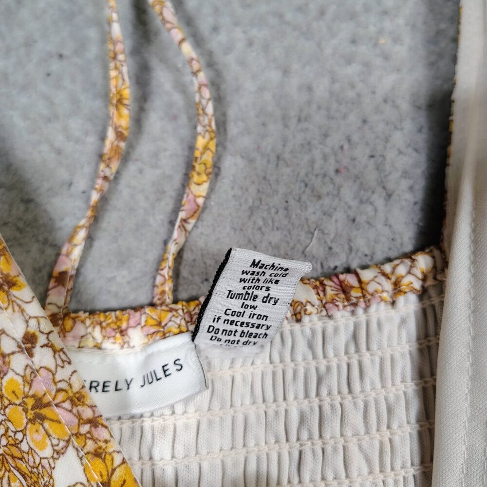 Sincerely Jules Dress Womens XL Yellow Floral Smocked Ruffle Long Sleeve Cottage - Picture 5 of 14